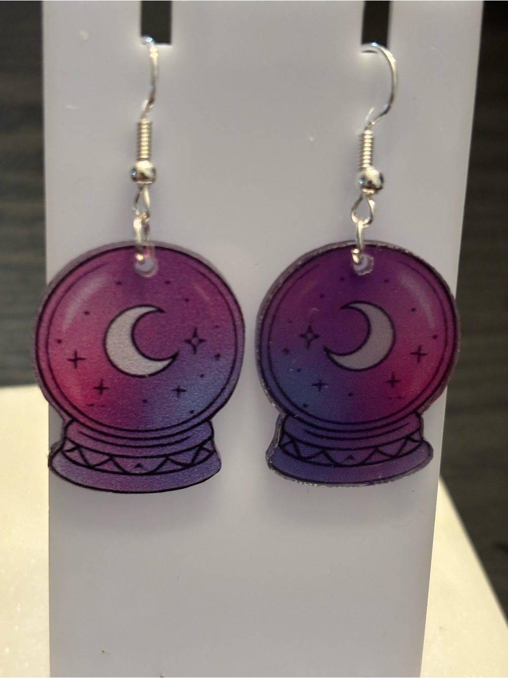 Crystal Ball Acrylic Earrings | Moon & Stars Fortune Teller | Pink Purple Dangle